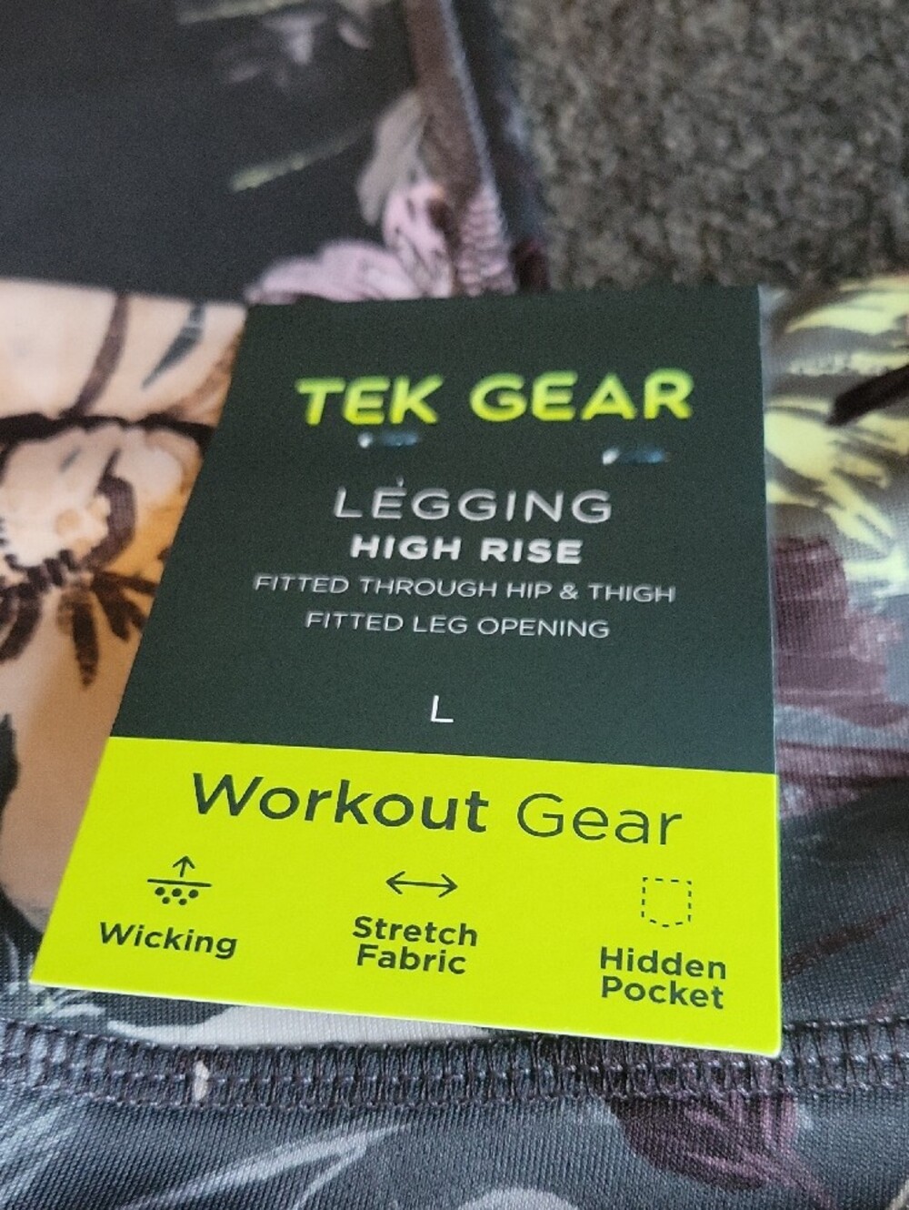 tek gear Floral High-Rise Leggings - Charcoal with Pastel Blooms - Picture 2 of 2